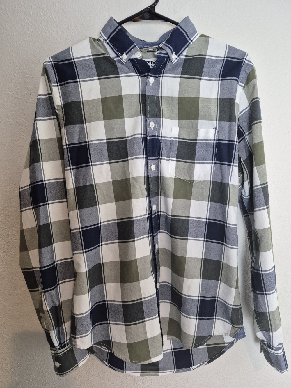 Men's Button-Down Plaid Shirt - Olive/White/Navy. Size Small